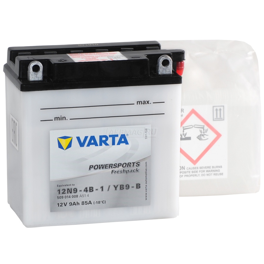 Аккумулятор для мототехники VARTA Powersports Freshpack 12N9-4B-1/YB9-B 85 А прям. пол. 9 Ач (509 014 008)