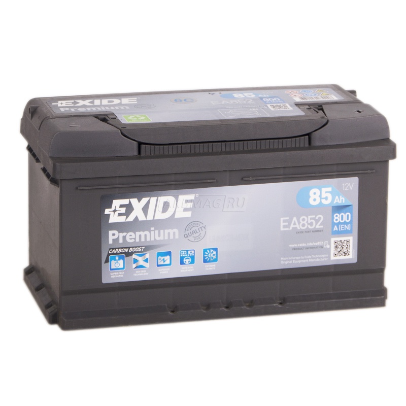 Аккумулятор автомобильный EXIDE Premium EA852 (85R) низкий 800 А обр. пол. 85 Ач
