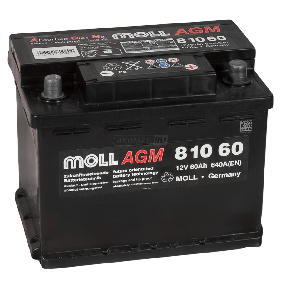 Аккумулятор автомобильный MOLL AGM Start-Stop  60R 640 А обр. пол. 60 Ач (81060)