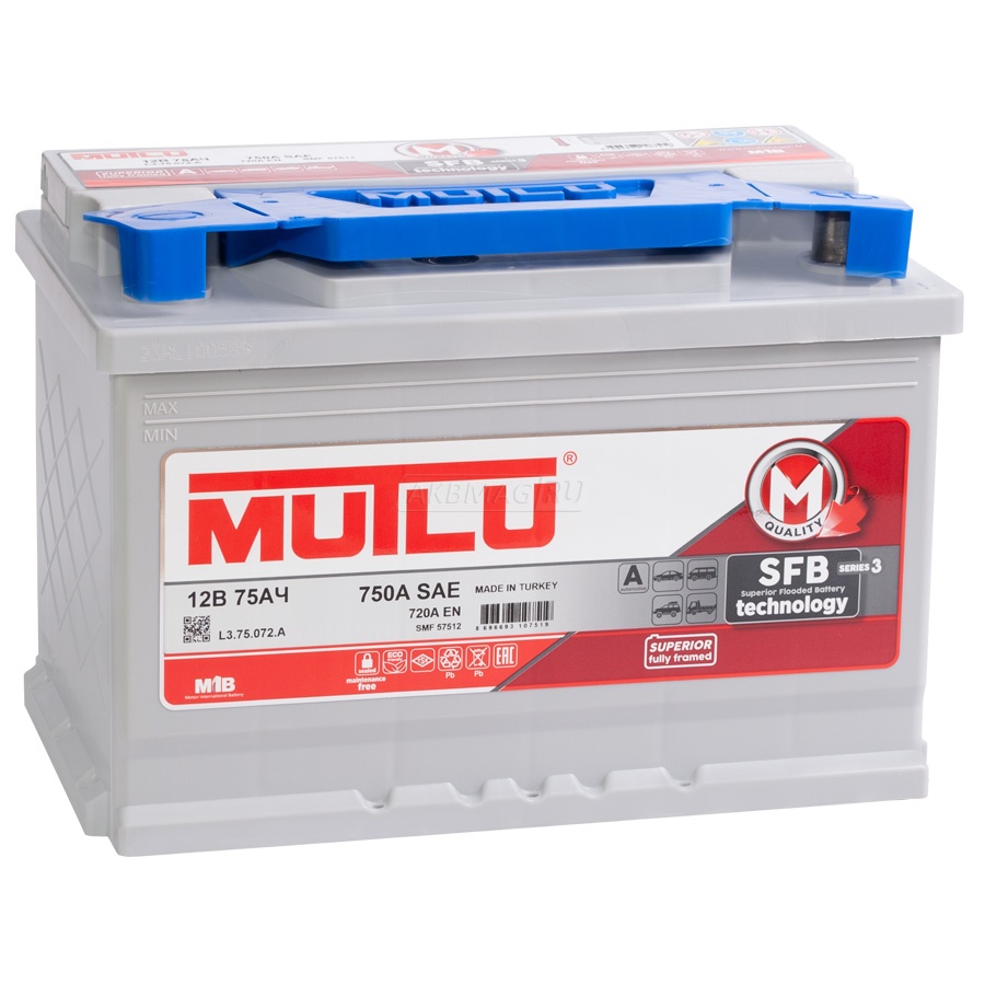Аккумулятор автомобильный MUTLU Mega Calcium 75R 720 А обр. пол. 75 Ач (L3 75 072 A)