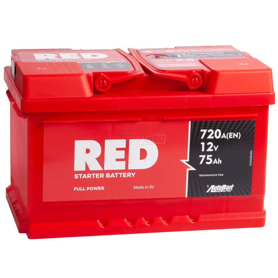 Аккумулятор автомобильный RED 75RS (низкий) 720 А обр. пол. 75 Ач (6СТ-75 низкий)