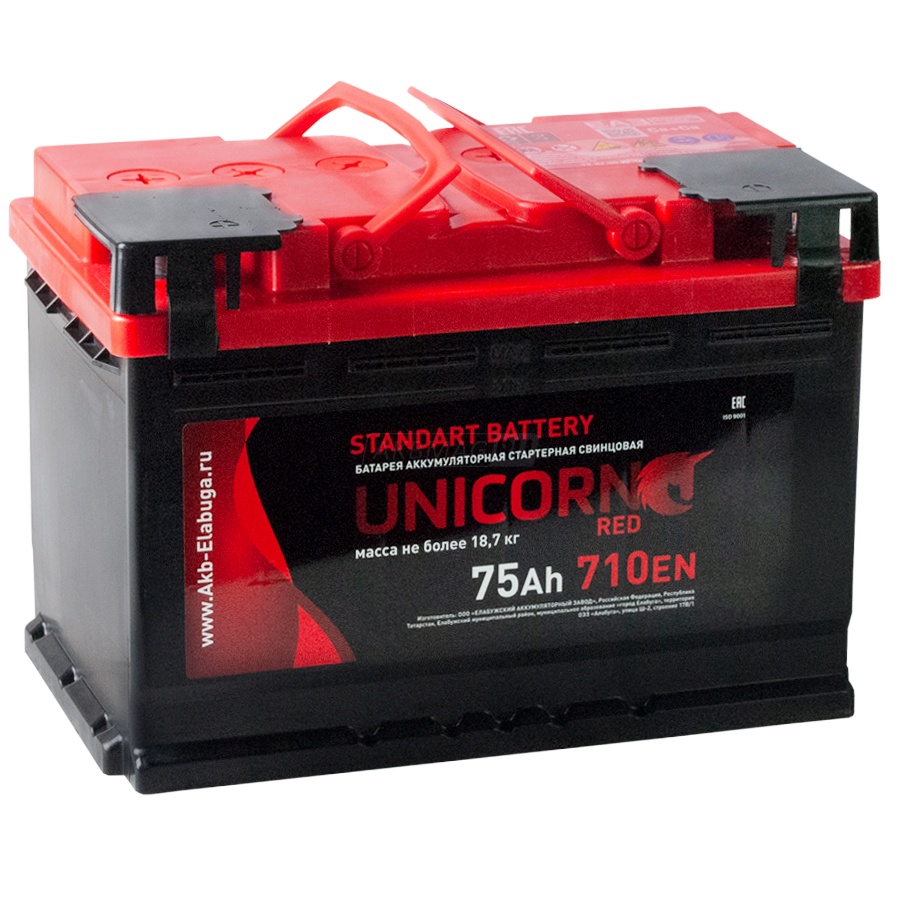 Аккумулятор автомобильный UNICORN RED 75L 710 А прям. пол. 75 Ач