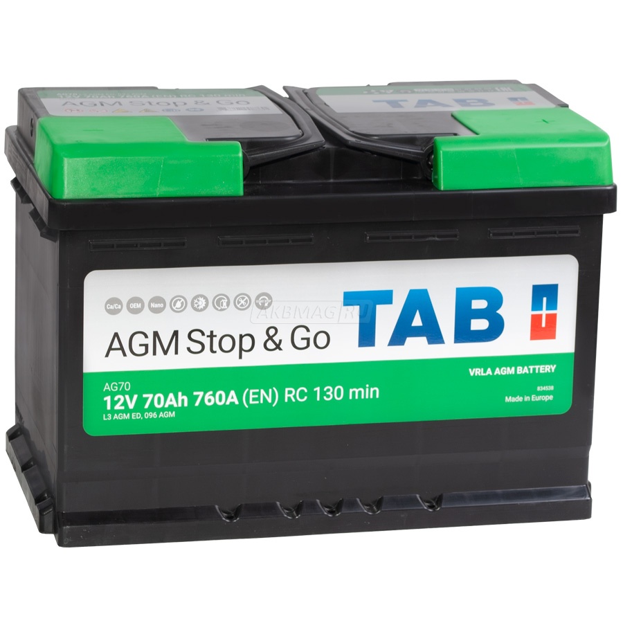 Аккумулятор автомобильный TAB AGM 70R 760 А обр. пол. 70 Ач (213070/L3 AGM ED/AG70)