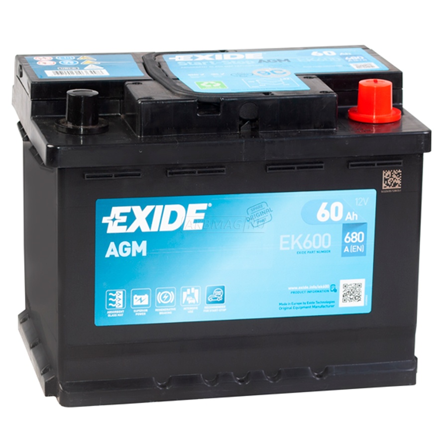 Аккумулятор автомобильный EXIDE Start-Stop AGM EK600 (60R) 680 А обр. пол. 60 Ач