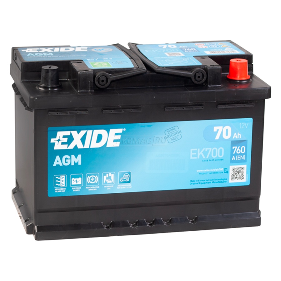 Аккумулятор автомобильный EXIDE Start-Stop AGM EK700 (70R) 760 А обр. пол. 70 Ач