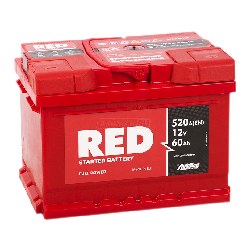 Аккумулятор автомобильный RED 60RS (низкий) 520 А обр. пол. 60 Ач (6СТ-60 низкий )