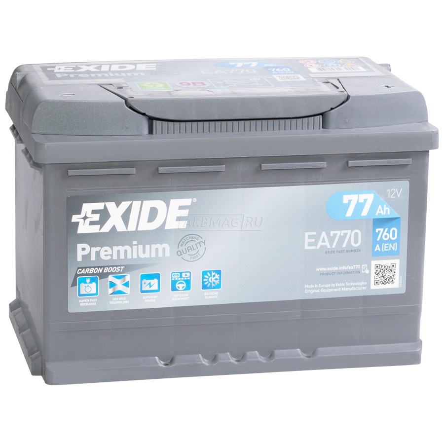 Аккумулятор автомобильный EXIDE Premium EA770 (77R) 760 А обр. пол. 77 Ач