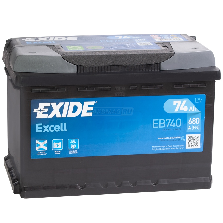 Аккумулятор автомобильный EXIDE Excell EB740 (74R) 680 А обр. пол. 74 Ач