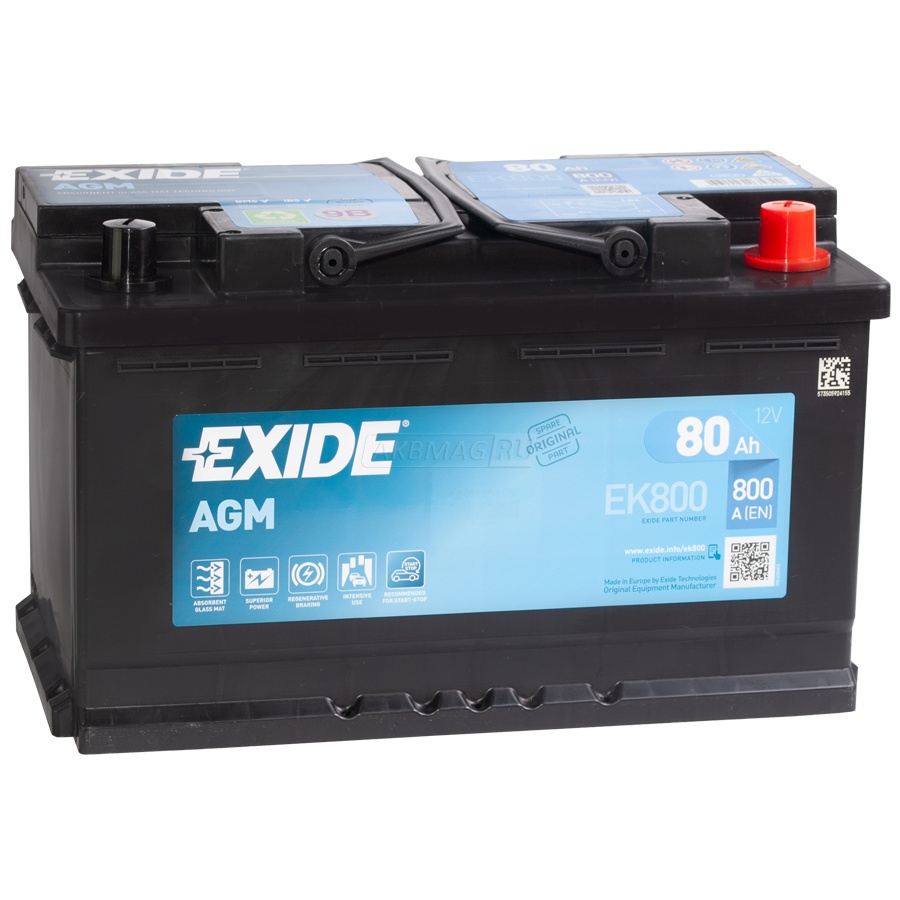 Аккумулятор автомобильный EXIDE Start-Stop AGM EK800 (80R) 800 А обр. пол. 80 Ач