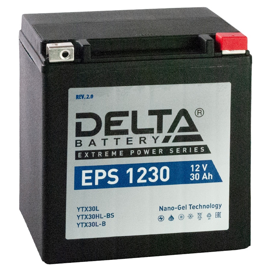 Аккумулятор для мототехники DELTA EPS 1230 400 А обр. пол. 30 Ач (YTX30HL-BS, YTX30L-B, YTX30L)