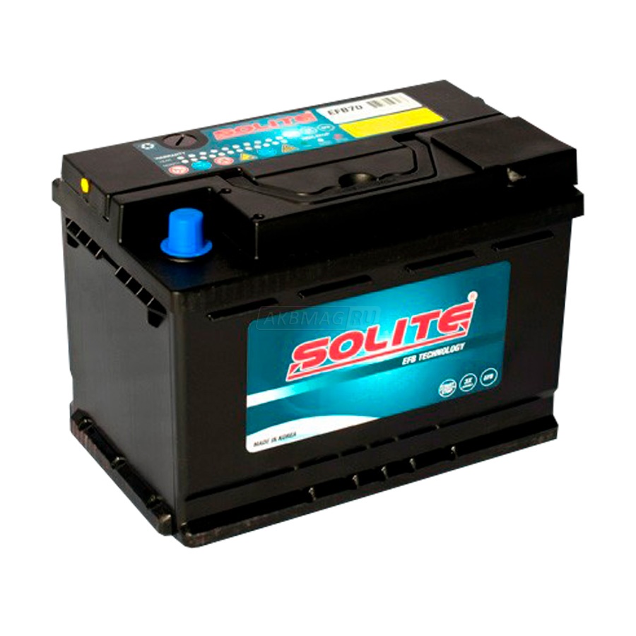 Аккумулятор автомобильный SOLITE EFB 70R 680 А обр. пол. 70 Ач