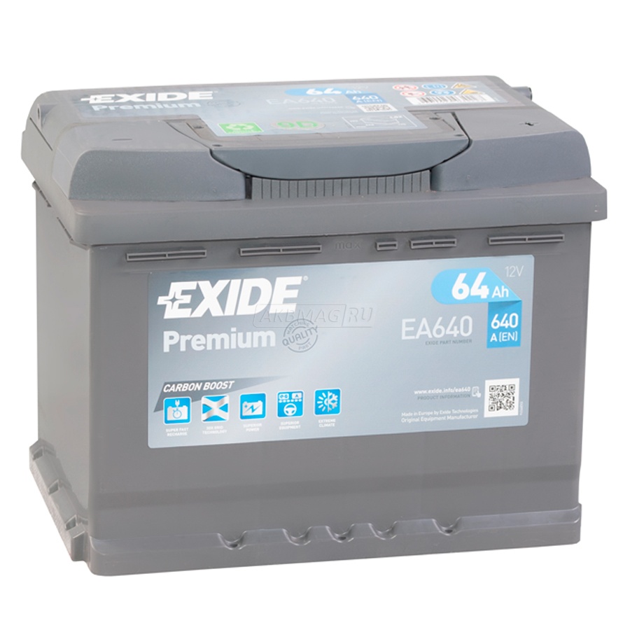 Аккумулятор автомобильный EXIDE Premium EA640 (64R) 640 А обр. пол. 64 Ач