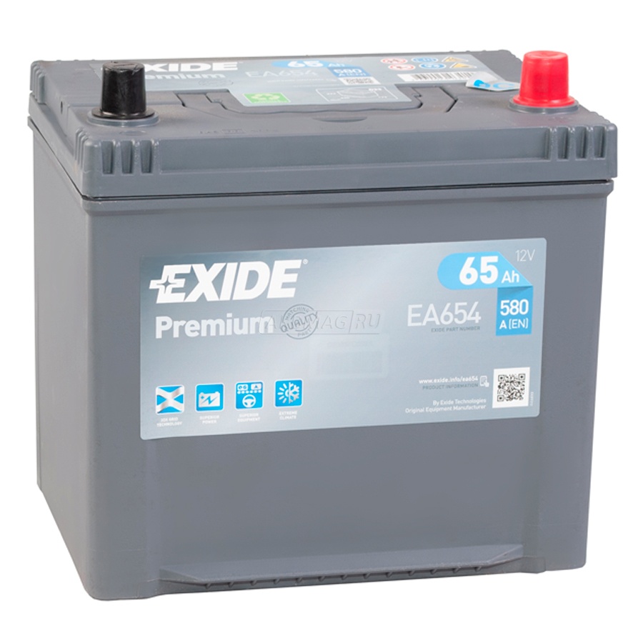 Аккумулятор автомобильный EXIDE Premium EA654 (65R) 580 А обр. пол. 65 Ач