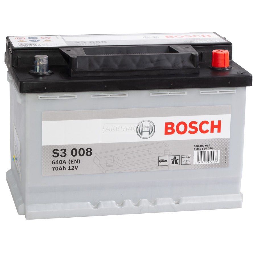 Аккумулятор автомобильный BOSCH S3 008 (70R) 640 А обр. пол. 70 Ач (0 092 S30 080)