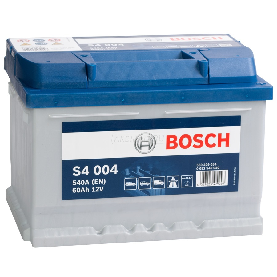 Аккумулятор автомобильный BOSCH S4 004 (60R) 540 А обр. пол. 60 Ач (0 092 S40 040)