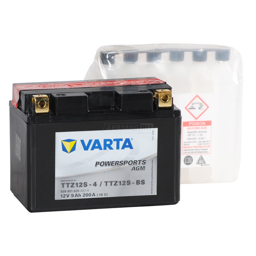 Аккумулятор для мототехники VARTA Powersports AGM TTZ12S-BS 200 А прям. пол. 9 Ач (509 901 020)