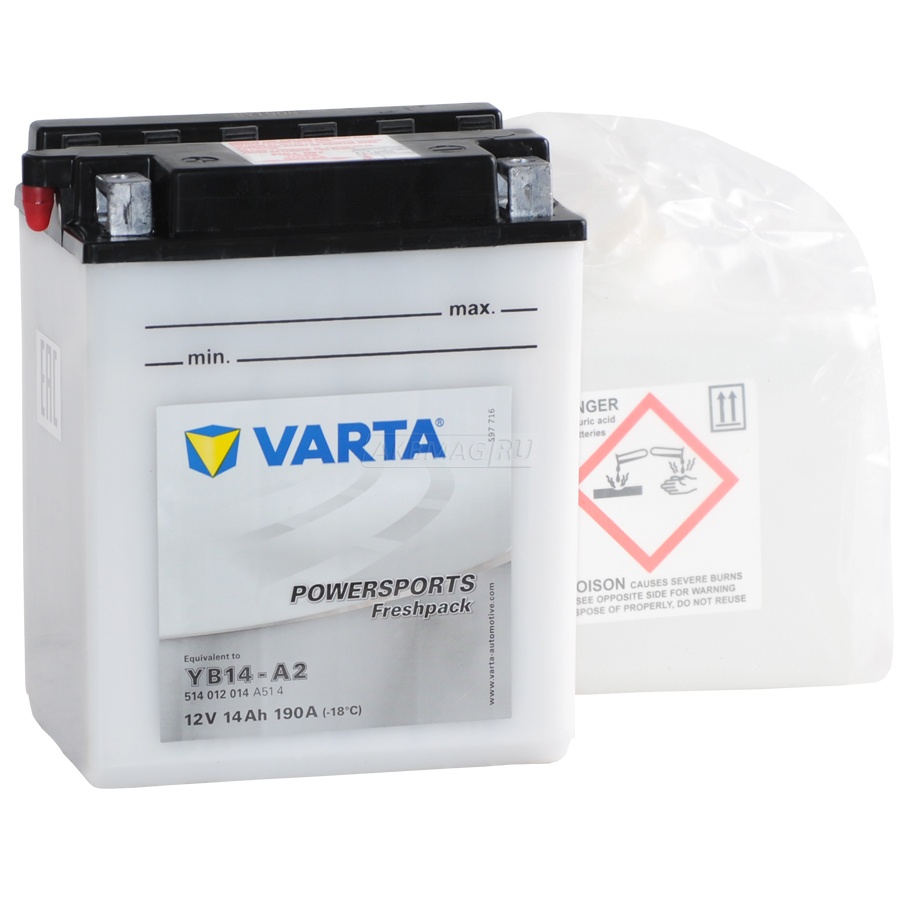 Аккумулятор для мототехники VARTA Powersports Freshpack YB14-A2 190 А прям. пол. 14 Ач (514 012 014)