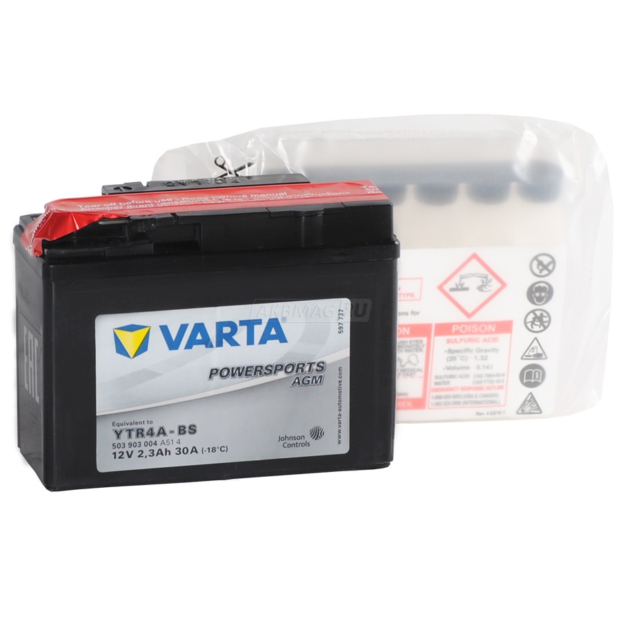 Аккумулятор для мототехники VARTA Powersports AGM YTR4A-BS 30 А прям. пол. 3 Ач (503 903 004)