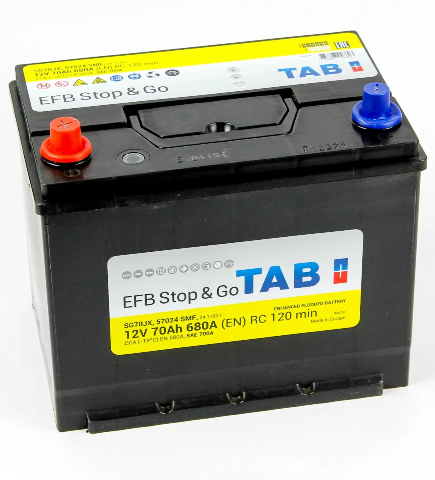 Аккумулятор автомобильный TAB EFB Stop&Go 6СТ-70.1 (57024) яп.ст/бортик