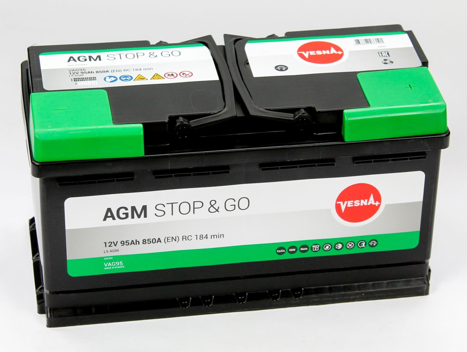 Аккумулятор автомобильный VESNA AGM Stop&Go 6СТ-95.0
