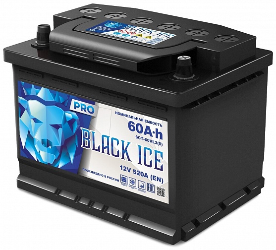 Аккумулятор автомобильный BLACK ICE Pro 6СТ-60.0 (АКТЕХ) низкая