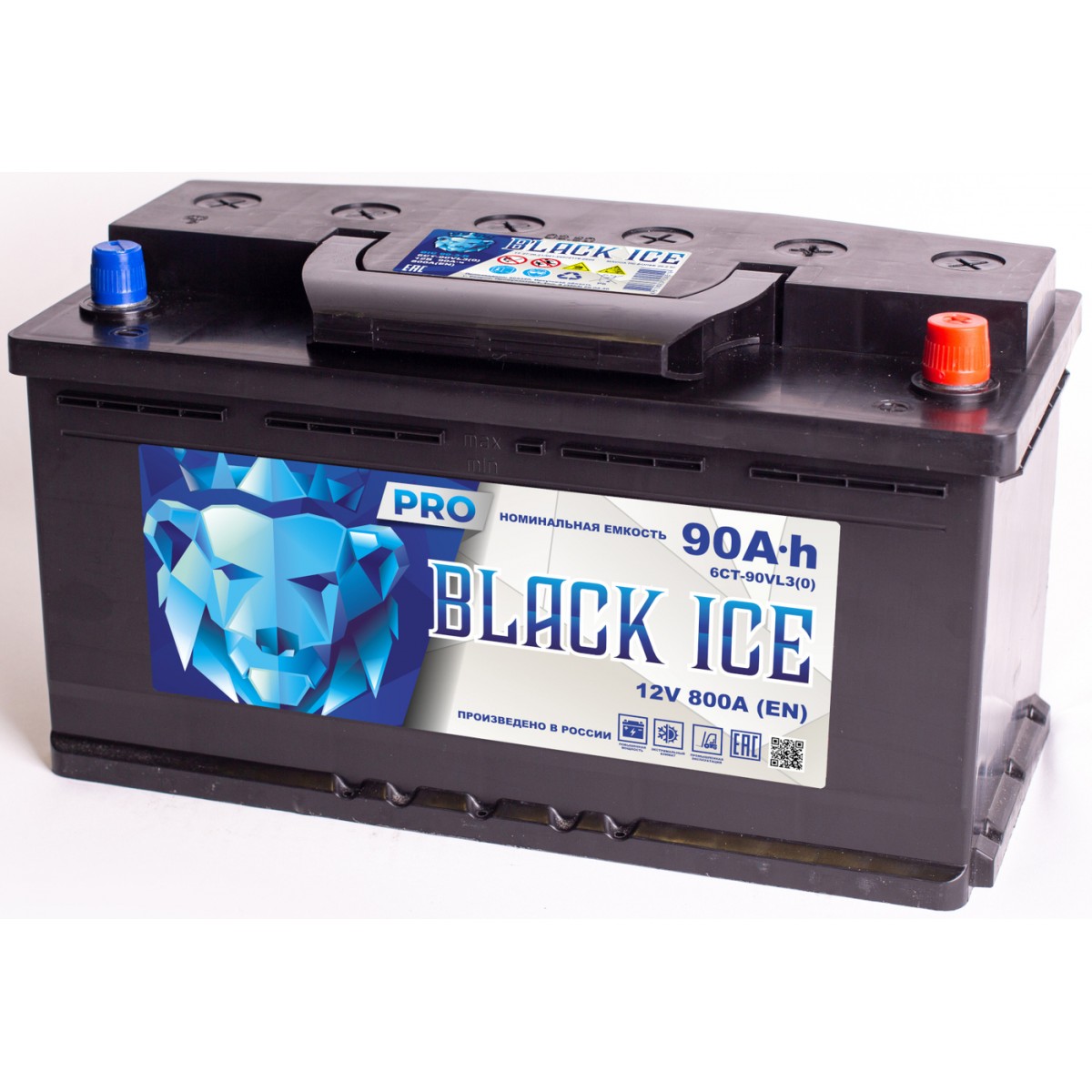 Аккумулятор автомобильный BLACK ICE Pro 6СТ-90.0 (АКТЕХ) низкая