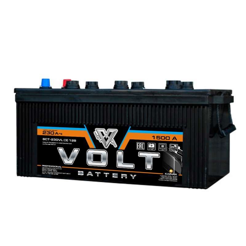 Аккумулятор автомобильный VOLT PROFESSIONAL 6СТ-230.3 (КАЙНАР)