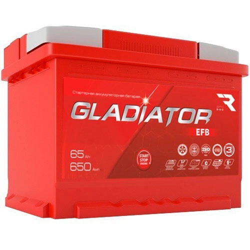 Аккумулятор автомобильный GLADIATOR EFB 6СТ-65.0 (Tungstone)