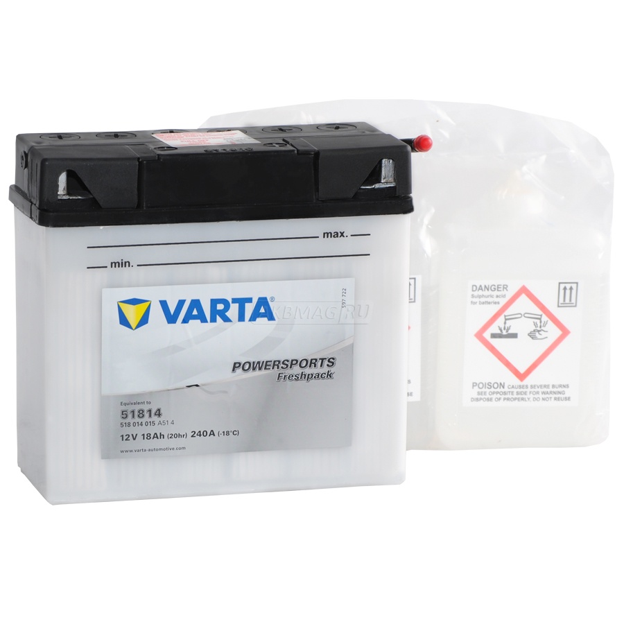 Аккумулятор для мототехники VARTA Powersports Freshpack 51814 100 А обр. пол. 18 Ач (518 014 015)