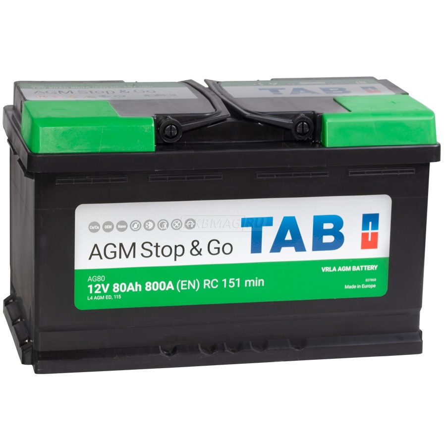 Аккумулятор автомобильный TAB AGM 80R 800 А обр. пол. 80 Ач (213080/L4 AGM ED/AG80)