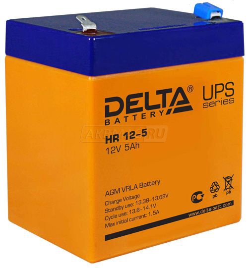 Аккумулятор для ИБП Delta HR 12-5 универс. пол. 5 Ач