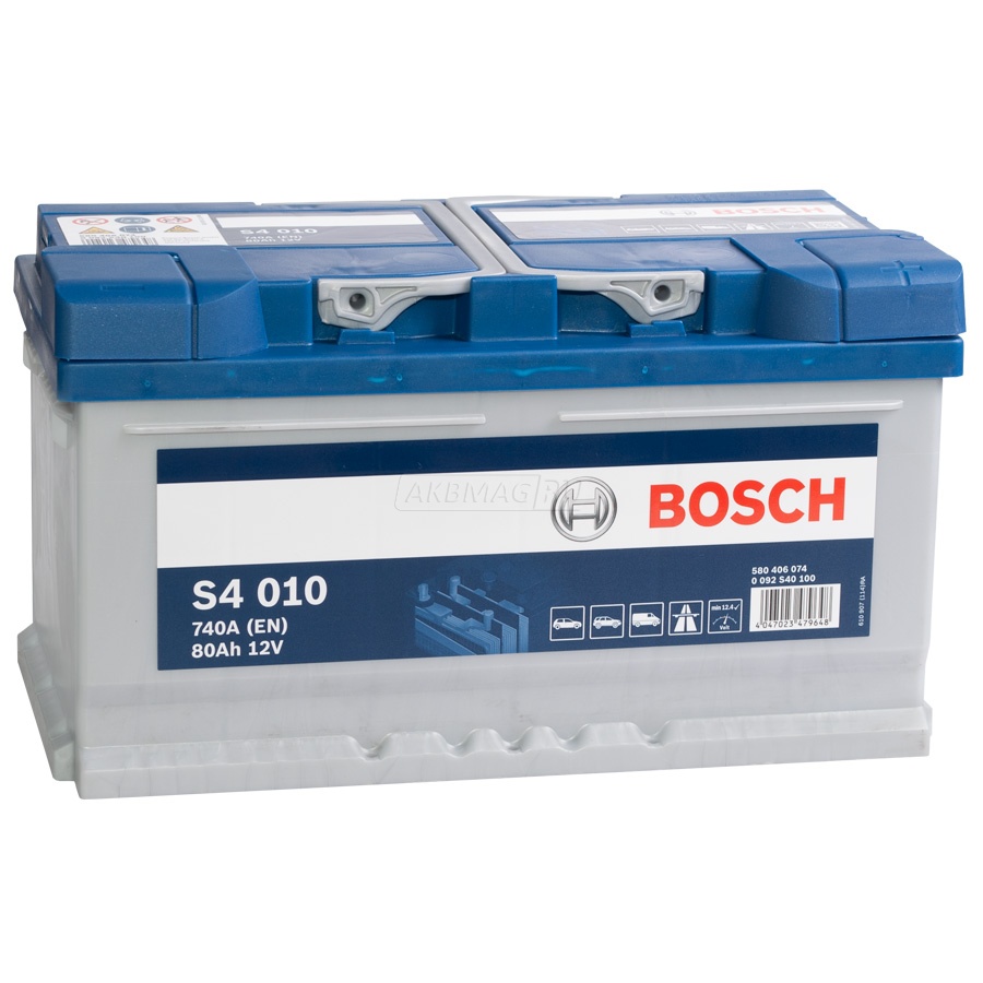 Аккумулятор автомобильный BOSCH S4 010 (80R) 740 А обр. пол. 80 Ач (0 092 S40 100)