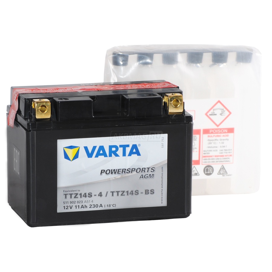 Аккумулятор для мототехники VARTA Powersports AGM TTZ14S-BS 230 А прям. пол. 11 Ач (511 902 023)