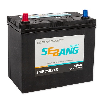 Автомобильный аккумулятор SEBANG SMF 55 Ач пр. пол. 75B24R 520A тонкие клеммы