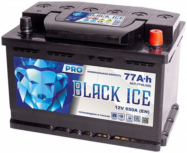 Аккумулятор автомобильный BLACK ICE Pro 6СТ-77.0 (АКТЕХ) низкая